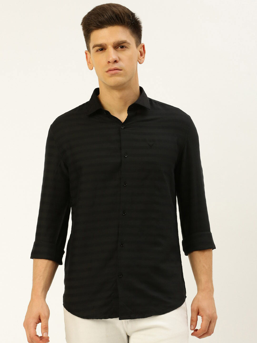

SHOWOFF Comfort Horizontal Stripes Cotton Casual Shirt, Black