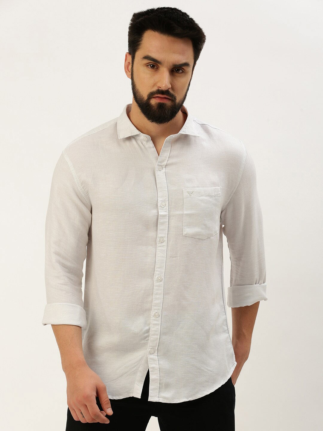 

SHOWOFF Comfort Spread Collar Linen Shirt, White