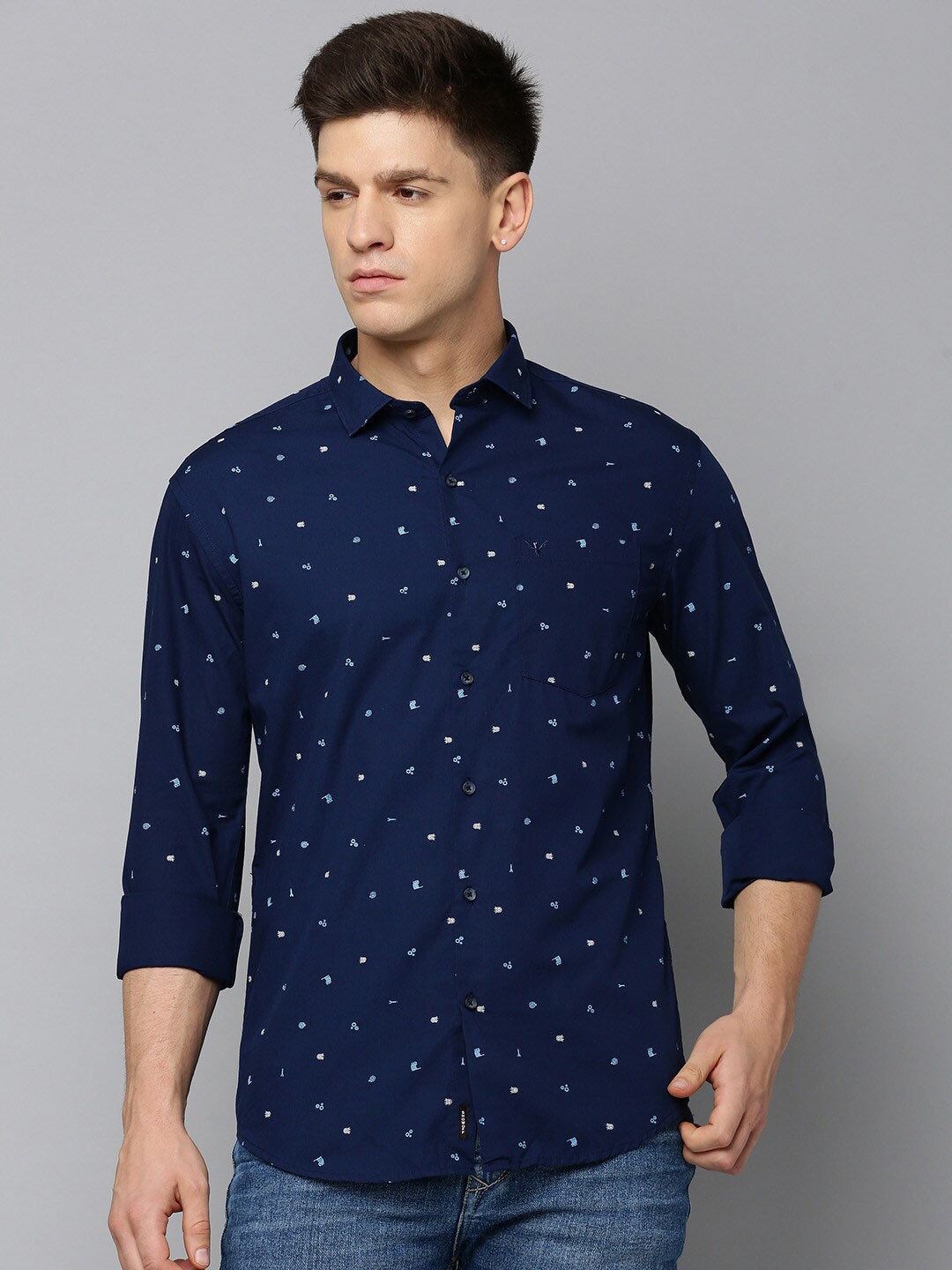 

SHOWOFF Comfort Fit Micro Ditsy Printed Casual Cotton Shirt, Navy blue