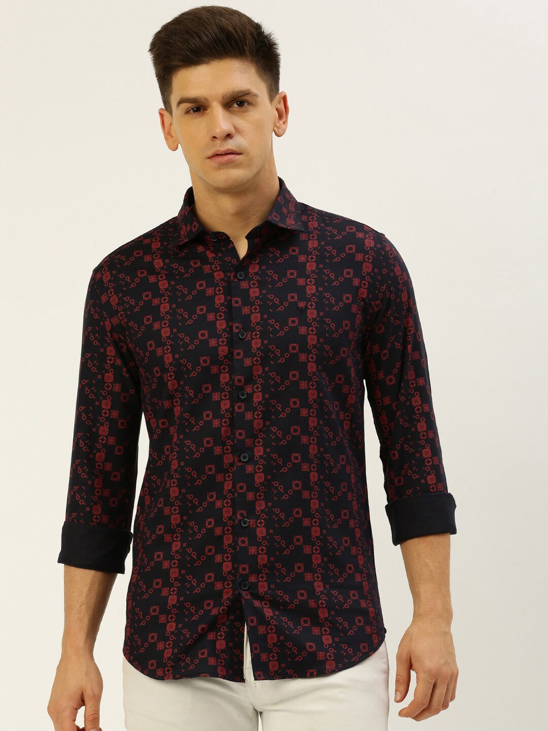 

SHOWOFF Comfort Ethnic Motif Printed Opaque Cotton Casual Shirt, Navy blue