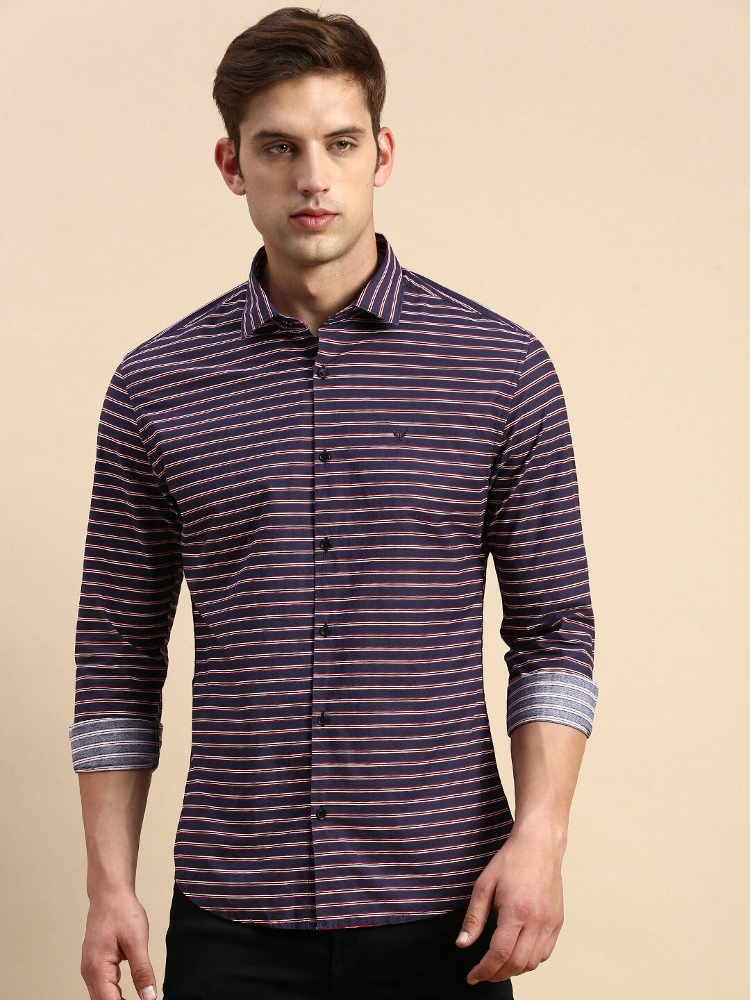 

SHOWOFF Comfort Striped Cotton Casual Shirt, Navy blue