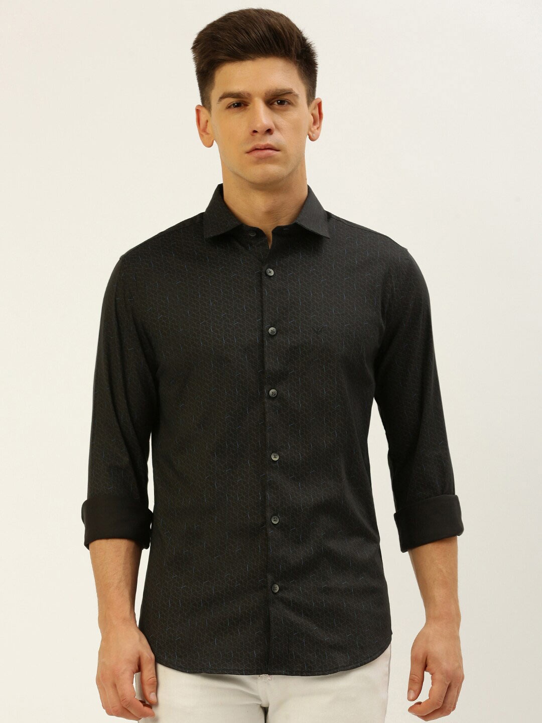 

SHOWOFF Comfort Geometric Printed Cotton Casual Shirt, Black