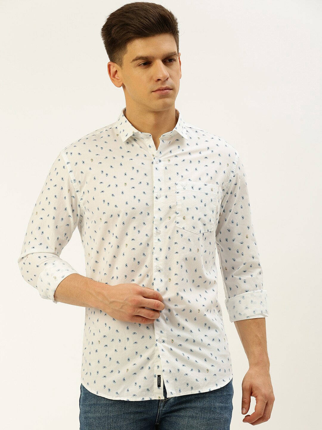 

SHOWOFF Comfort Conversational Printed Cotton Shirt, White
