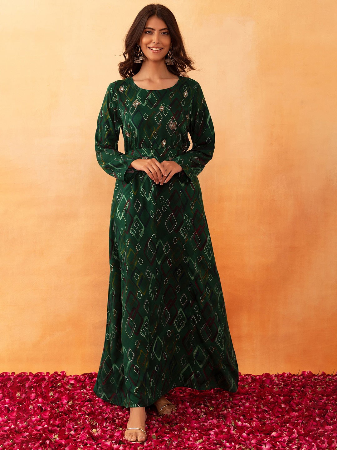 

Rang by Indya Floral Printed Maxi Dress, Green