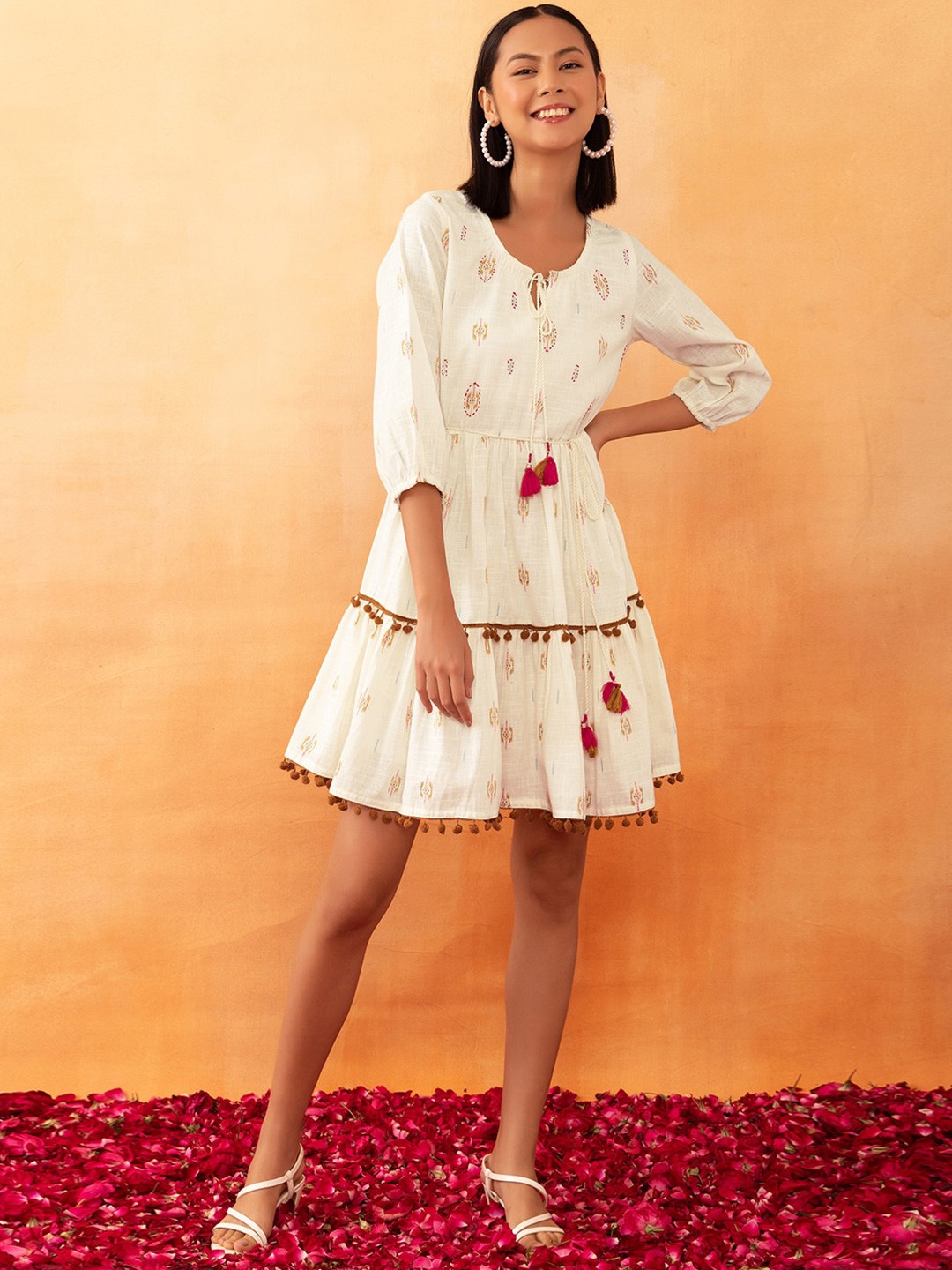 

Rang by Indya Ethnic Printed Cotton Ethnic Dress, White