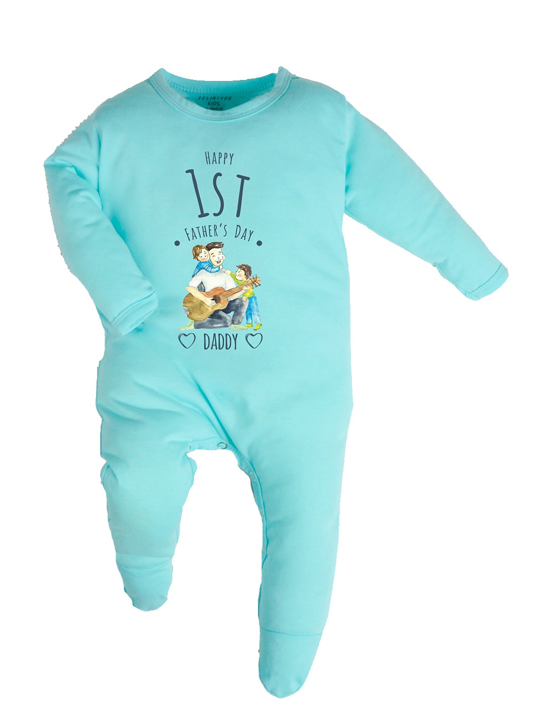 

FFLIRTYGO Kids Fathers Day Printed Round Neck Cotton Sleepsuit, Turquoise blue