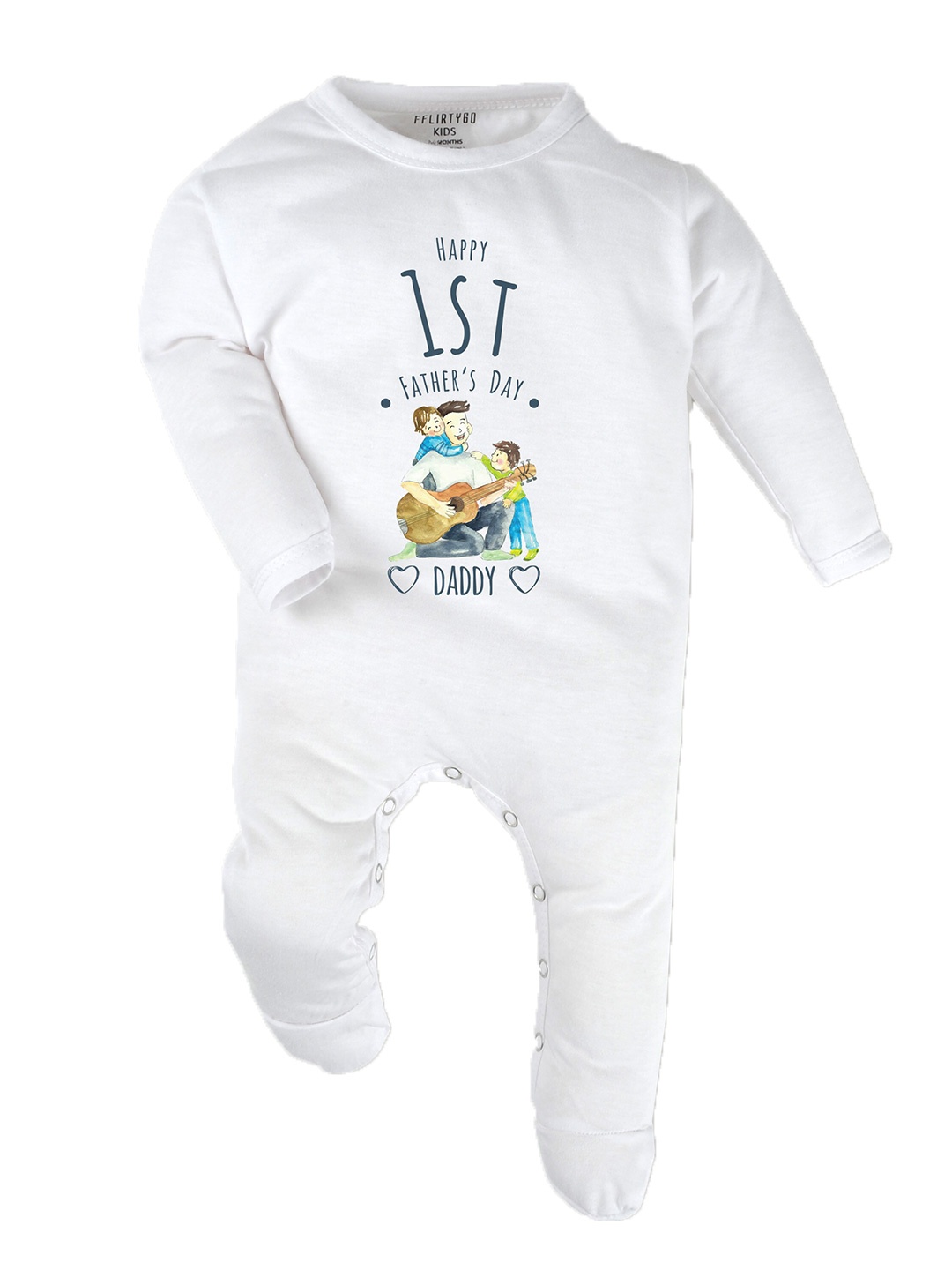 

FFLIRTYGO Kids Fathers Day Printed Round Neck Cotton Sleepsuit, White