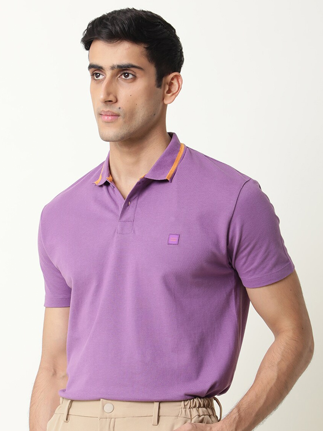 

RARE RABBIT Men Rings-4 Slim Fit Solid Polo Collar T-Shirt, Purple