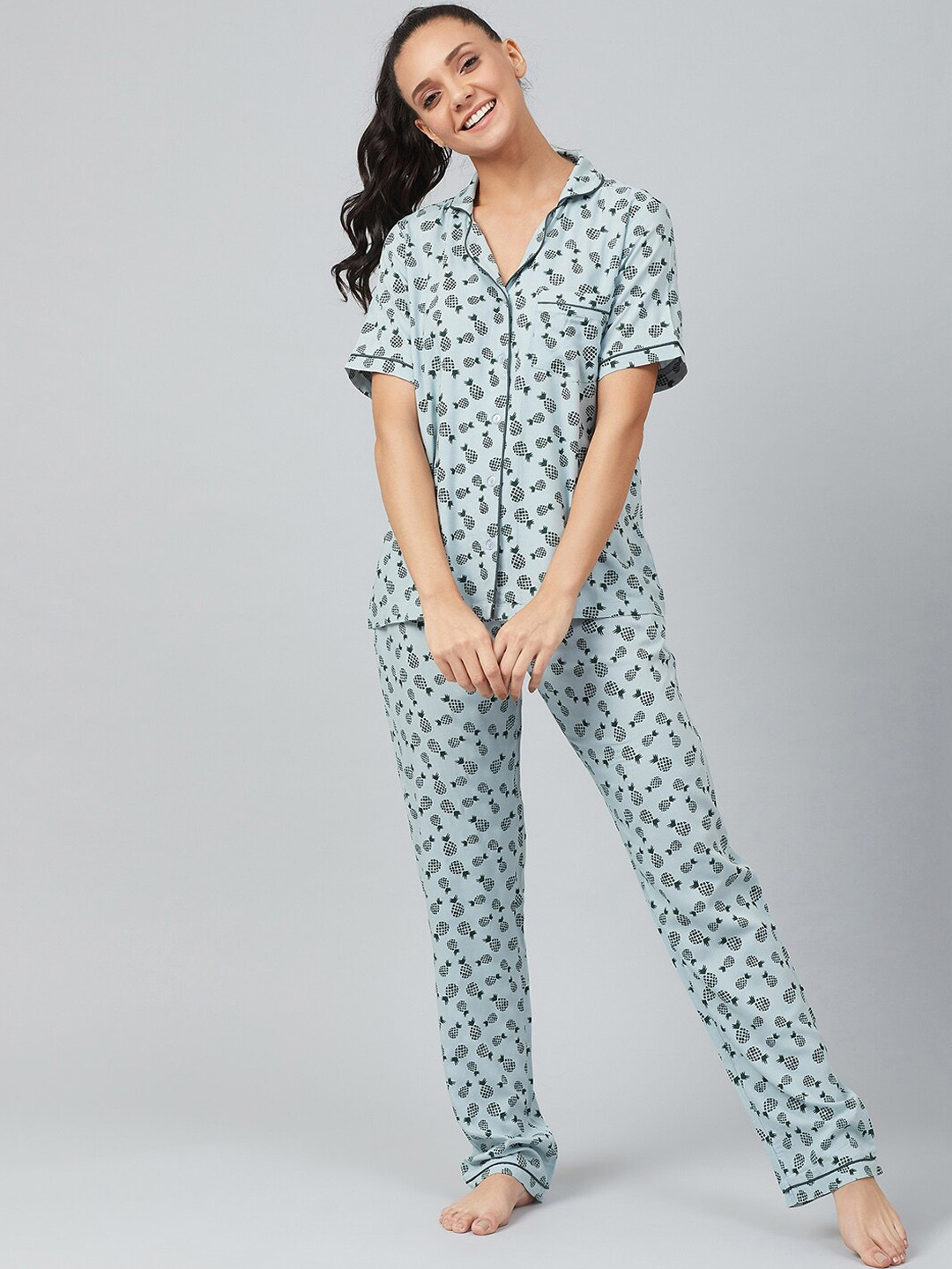 

The Snug Studio Conversational Printed Night Suit, Green