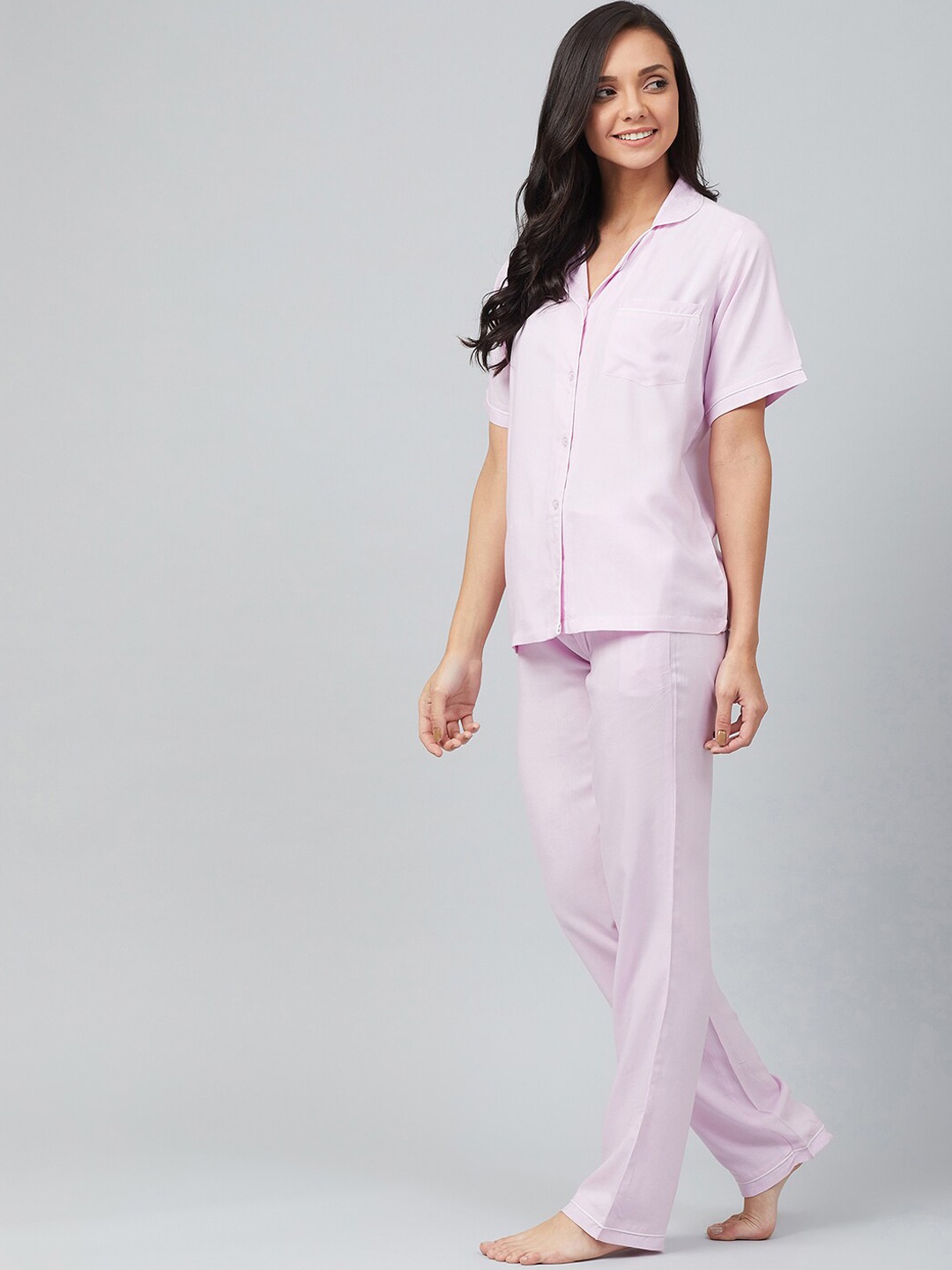 

The Snug Studio Lapel Collar Night Suit, Lavender