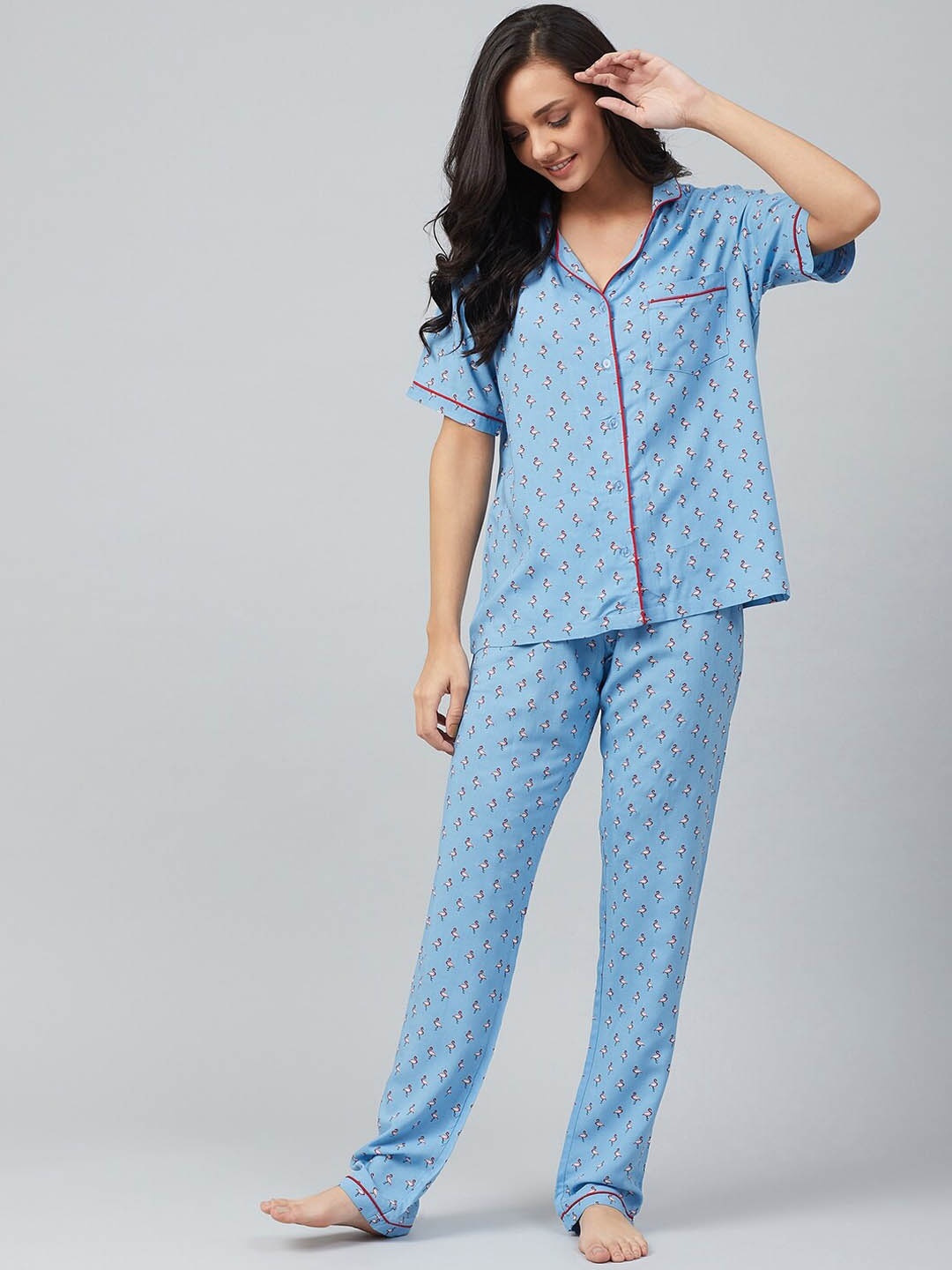 

The Snug Studio Conversational Printed Night Suit, Blue