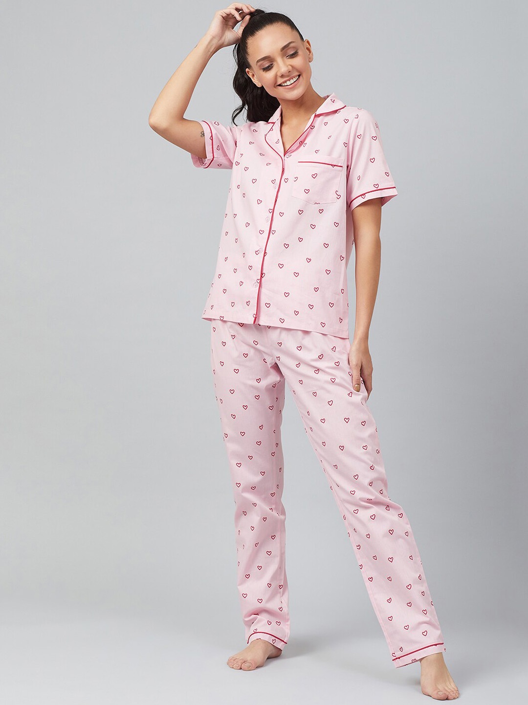 

The Snug Studio Conversational Printed Pure Cotton Night Suit, Pink