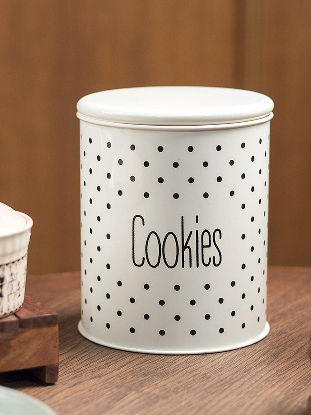 

MARKET99 White & Black Polka Dot Printed Cookies Storage Jar