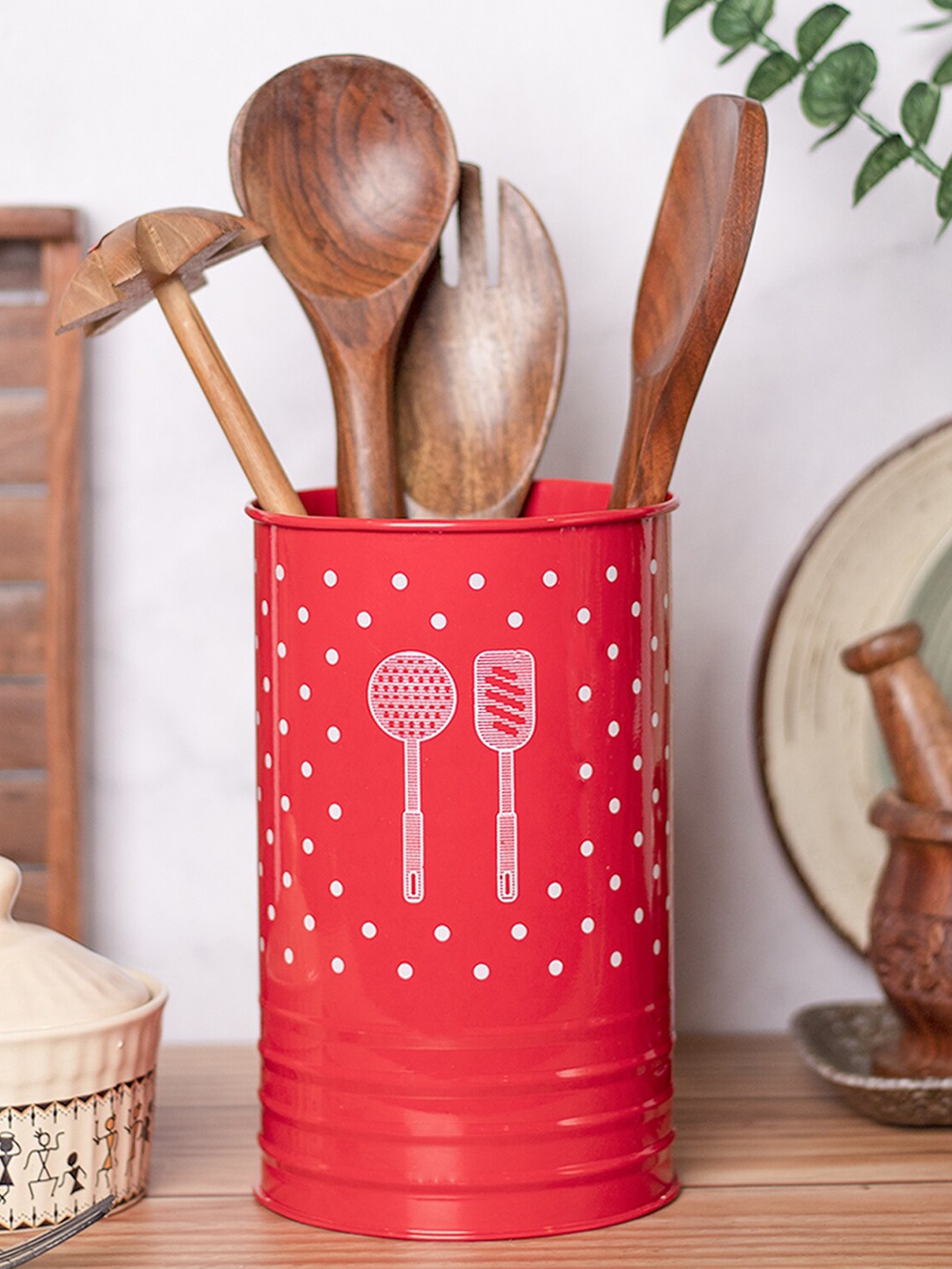 

MARKET99 Red & White Printed Stylish Cutlery Holder