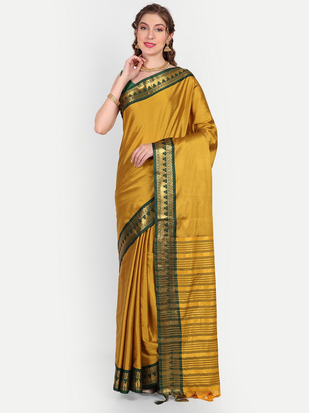 

Paramparik Textile Striped Zari Pure Silk Ilkal Saree, Gold