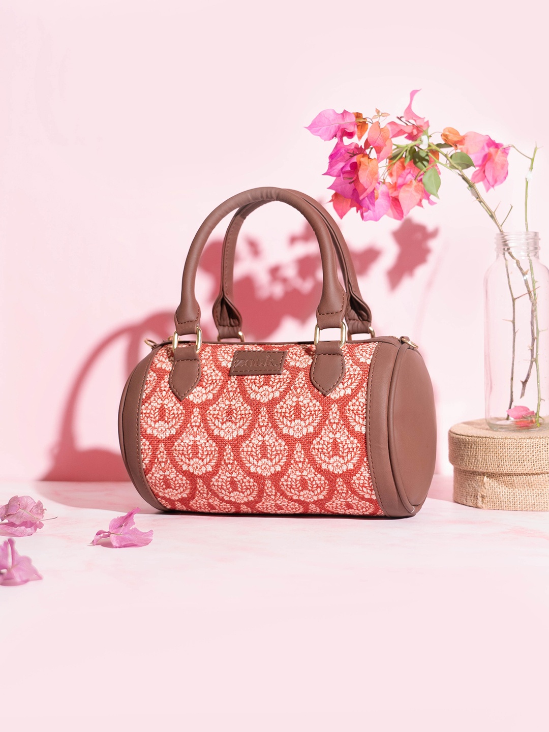

ZOUK Ethnic Motifs Printed Structured Handheld Bag, Orange
