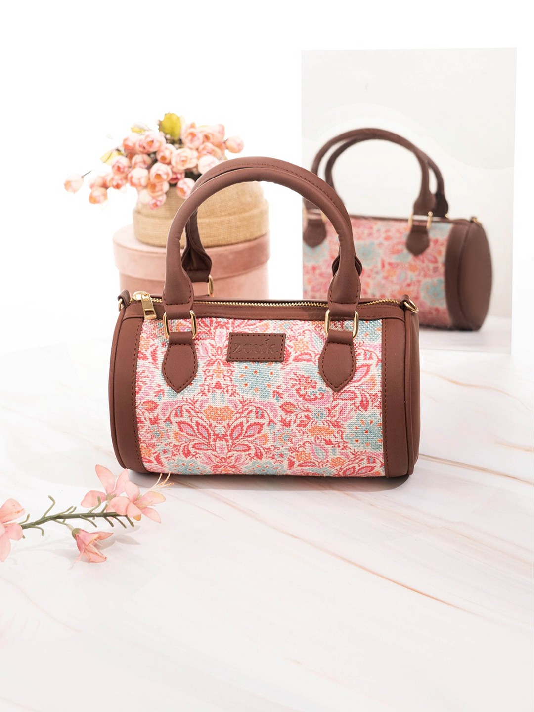 

ZOUK Ethnic Motifs Printed Structured Handheld Bag, White