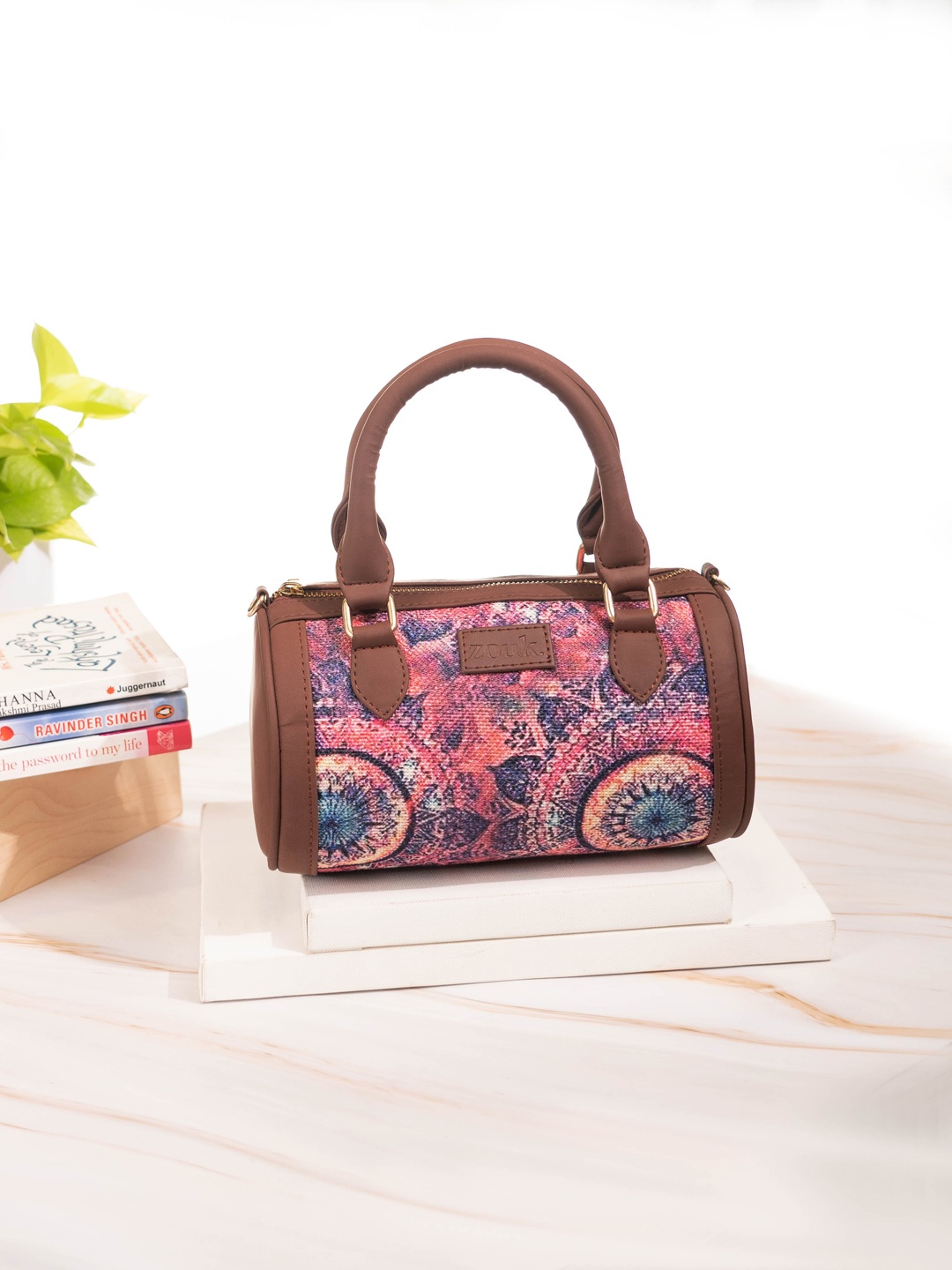 

ZOUK Ethnic Printed Structured Handheld Bag, Pink