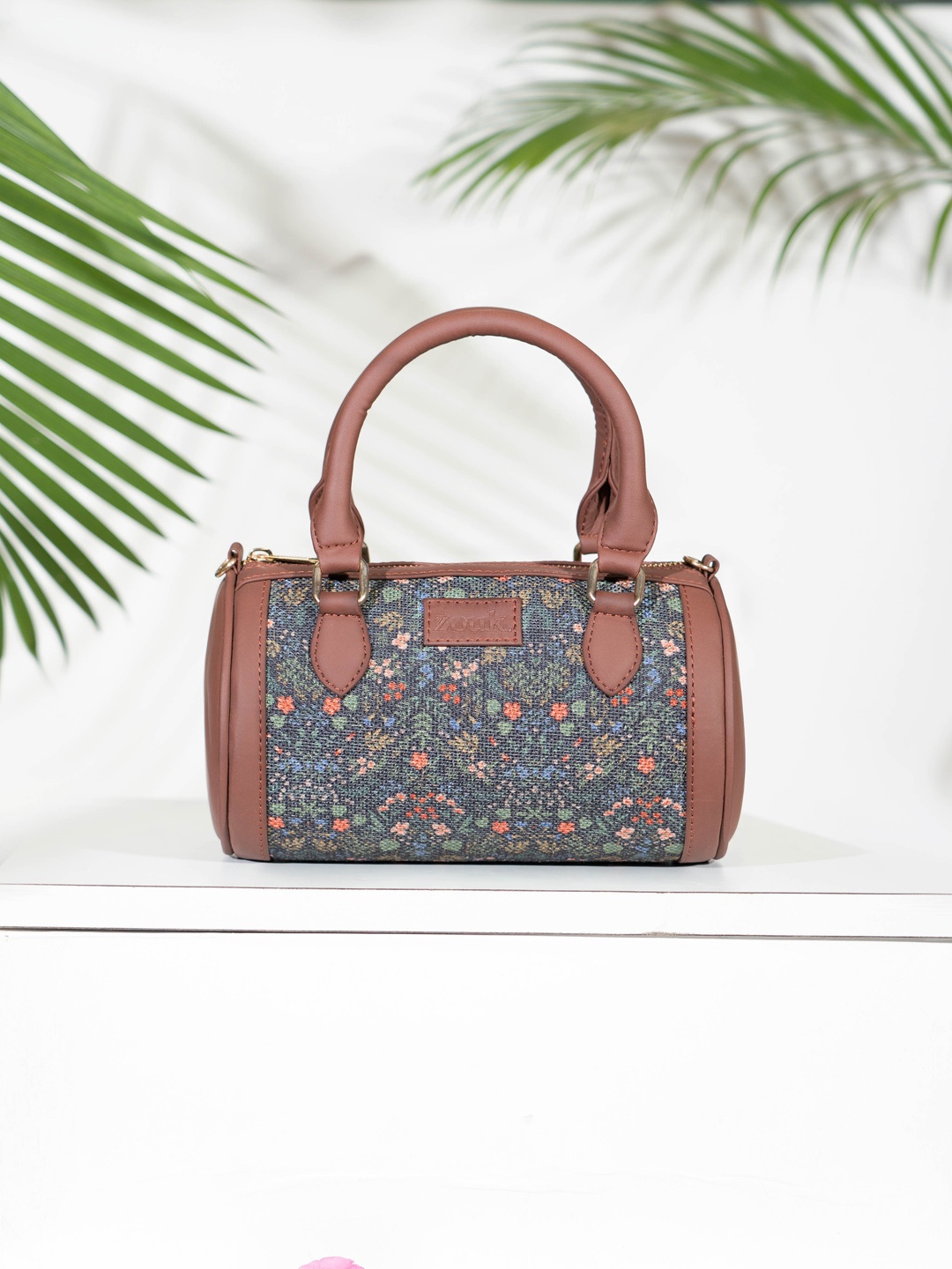 

ZOUK Floral Printed Structured Handheld Bag, Navy blue