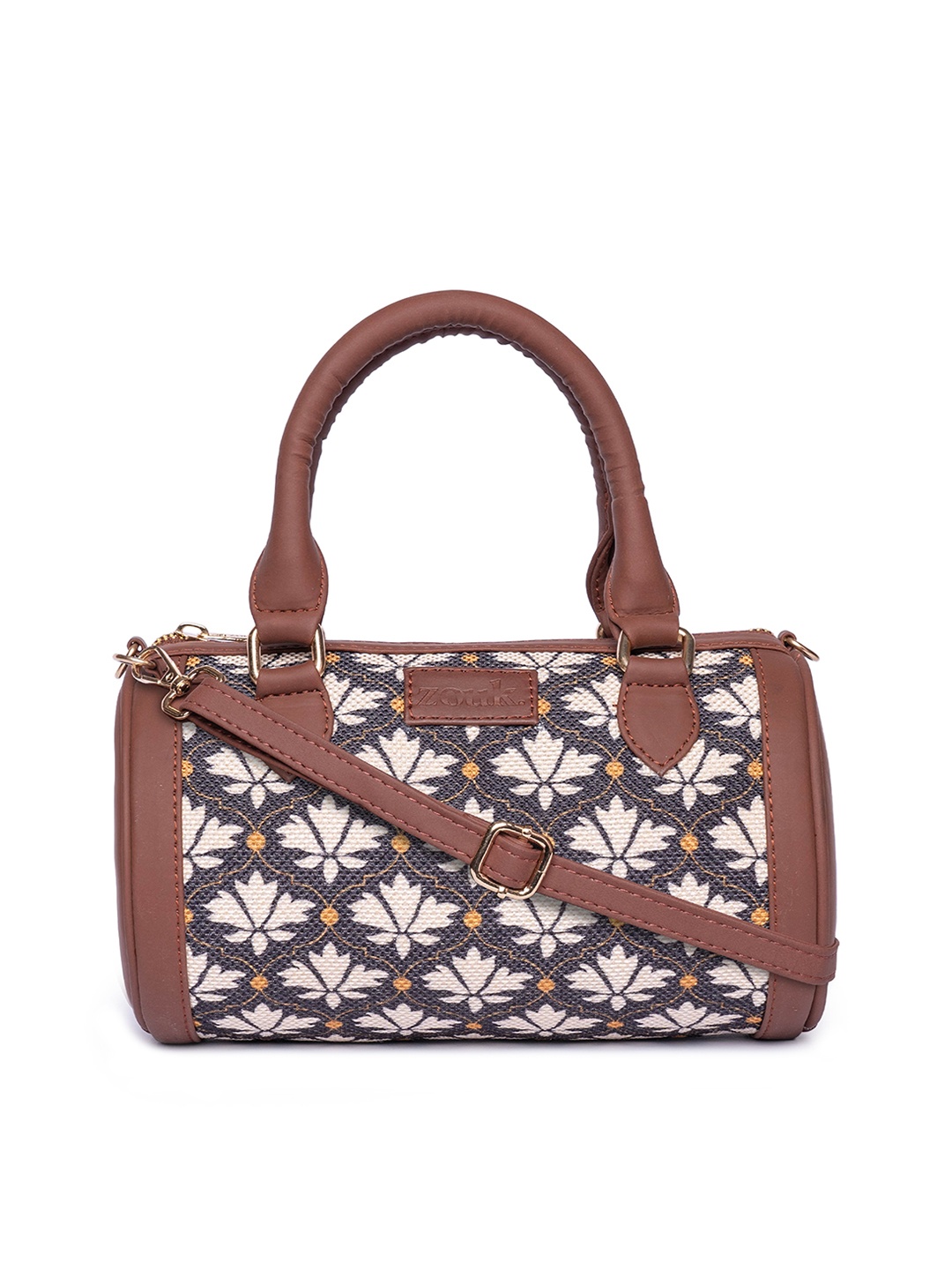 

ZOUK Ethnic Motifs Printed Structured Handheld Bag, Black
