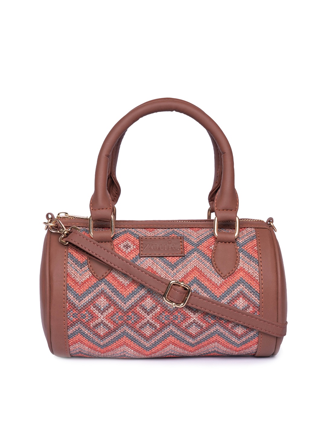 

ZOUK Ethnic Motifs Printed Structured Handheld Bag, Orange