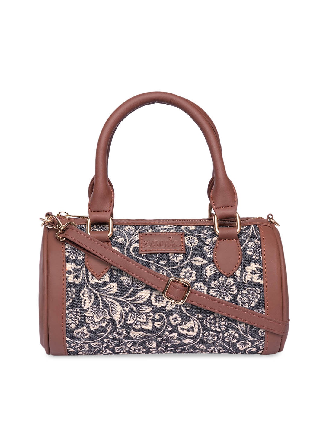 

ZOUK Floral Printed Structured Handheld Bag, Black