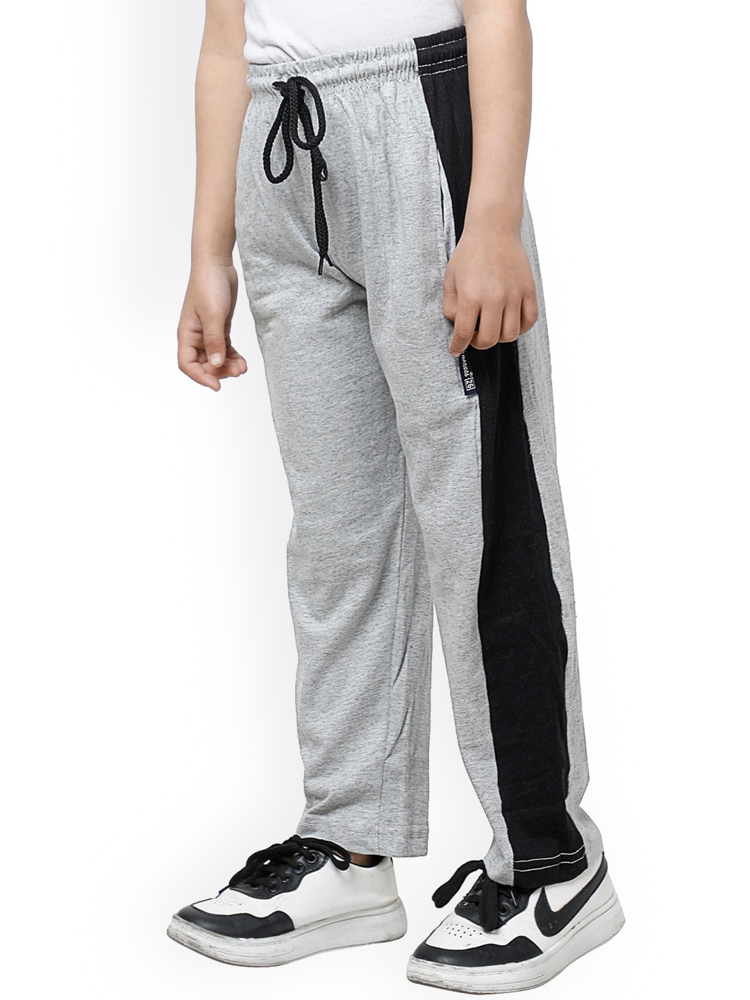 

IndiWeaves Boys Side Striped Pure Cotton Track Pants, Grey