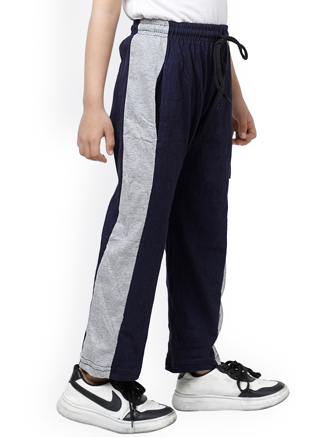 

IndiWeaves Boys Side Striped Pure Cotton Track Pants, Navy blue