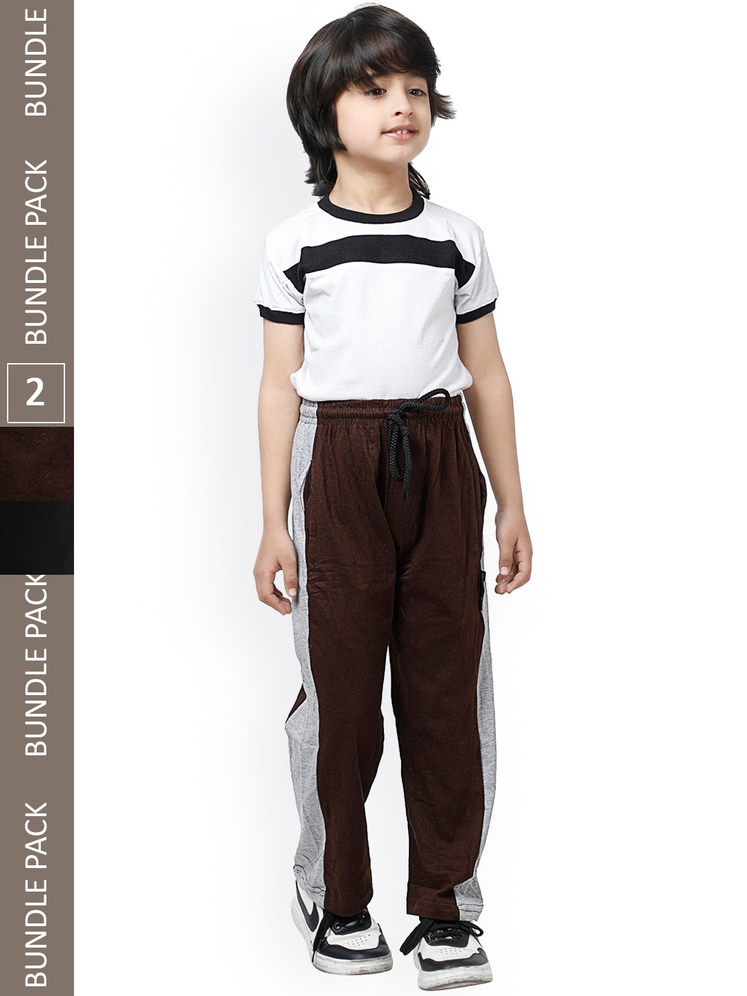 

IndiWeaves Boys Pack Of 2 Pure Cotton Track Pants, Brown