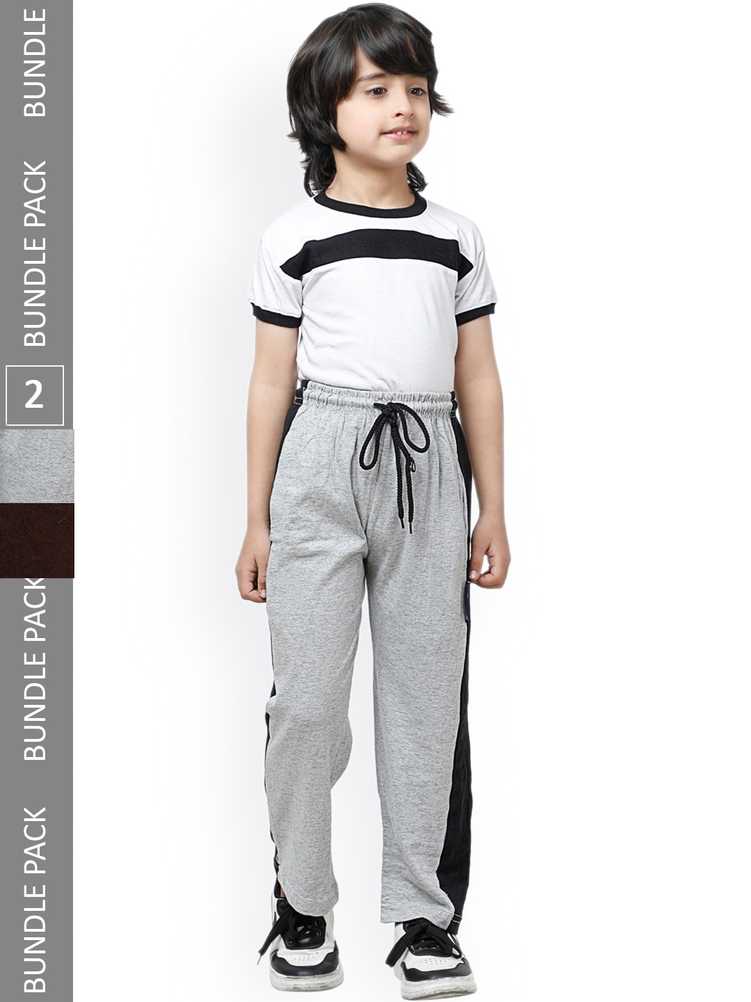 

IndiWeaves Boys Pack Of 2 Pure Cotton Track Pants, Grey