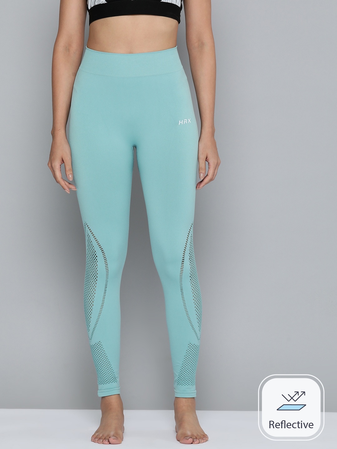 

HRX by Hrithik Roshan Women Rapid-Dry Antimicrobial Seamless Yoga Tights, Blue