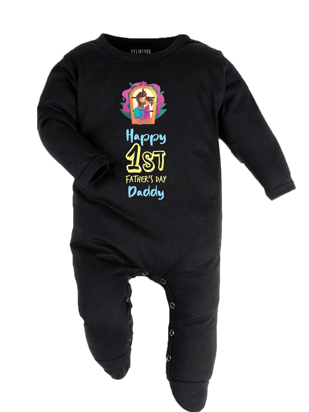 

FFLIRTYGO Infant Kids Typography Printed Pure Cotton Sleepsuit, Black