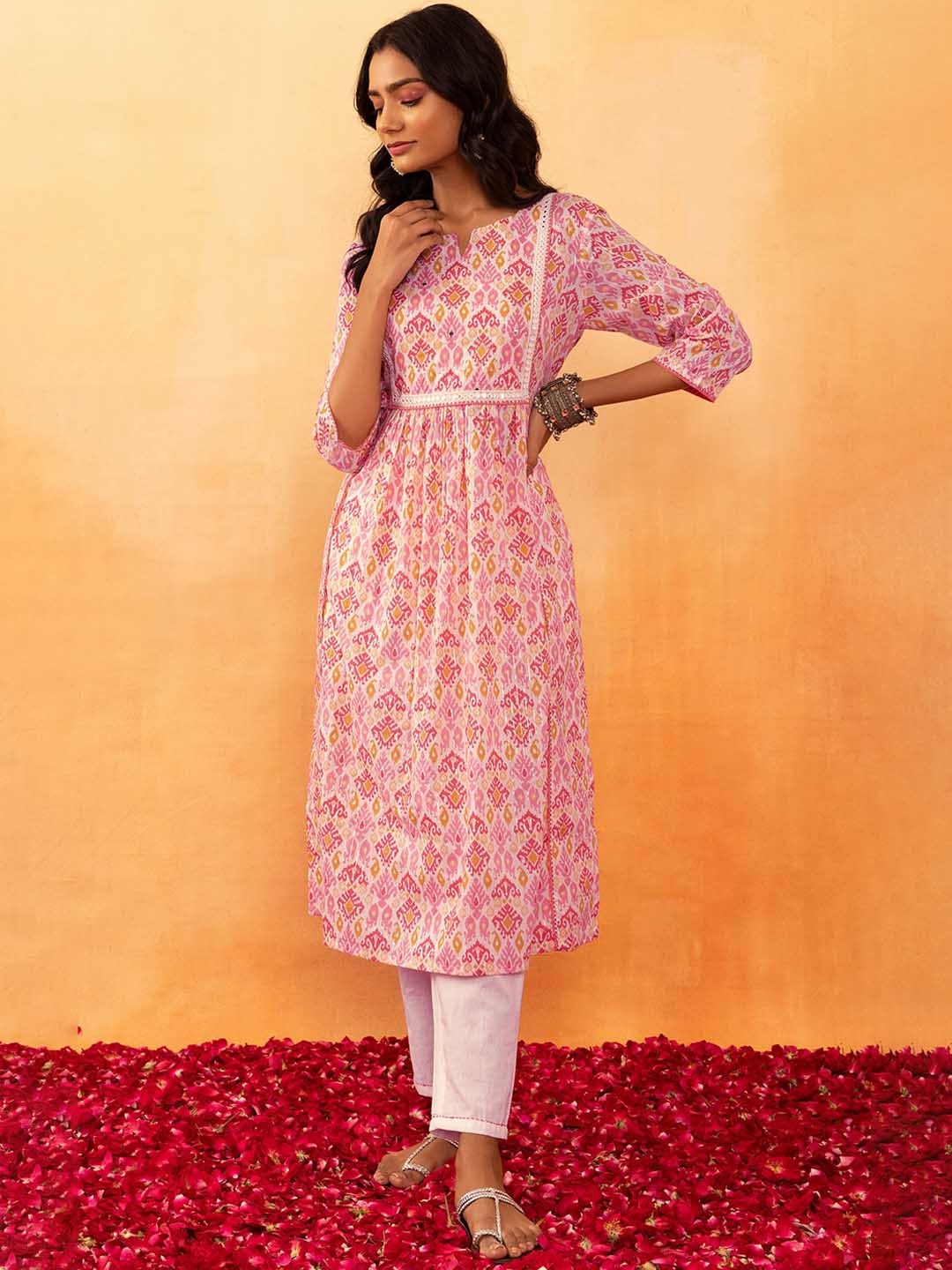 

Rang by Indya Ikat Printed Pure Cotton Kurta With Trouser, Off white