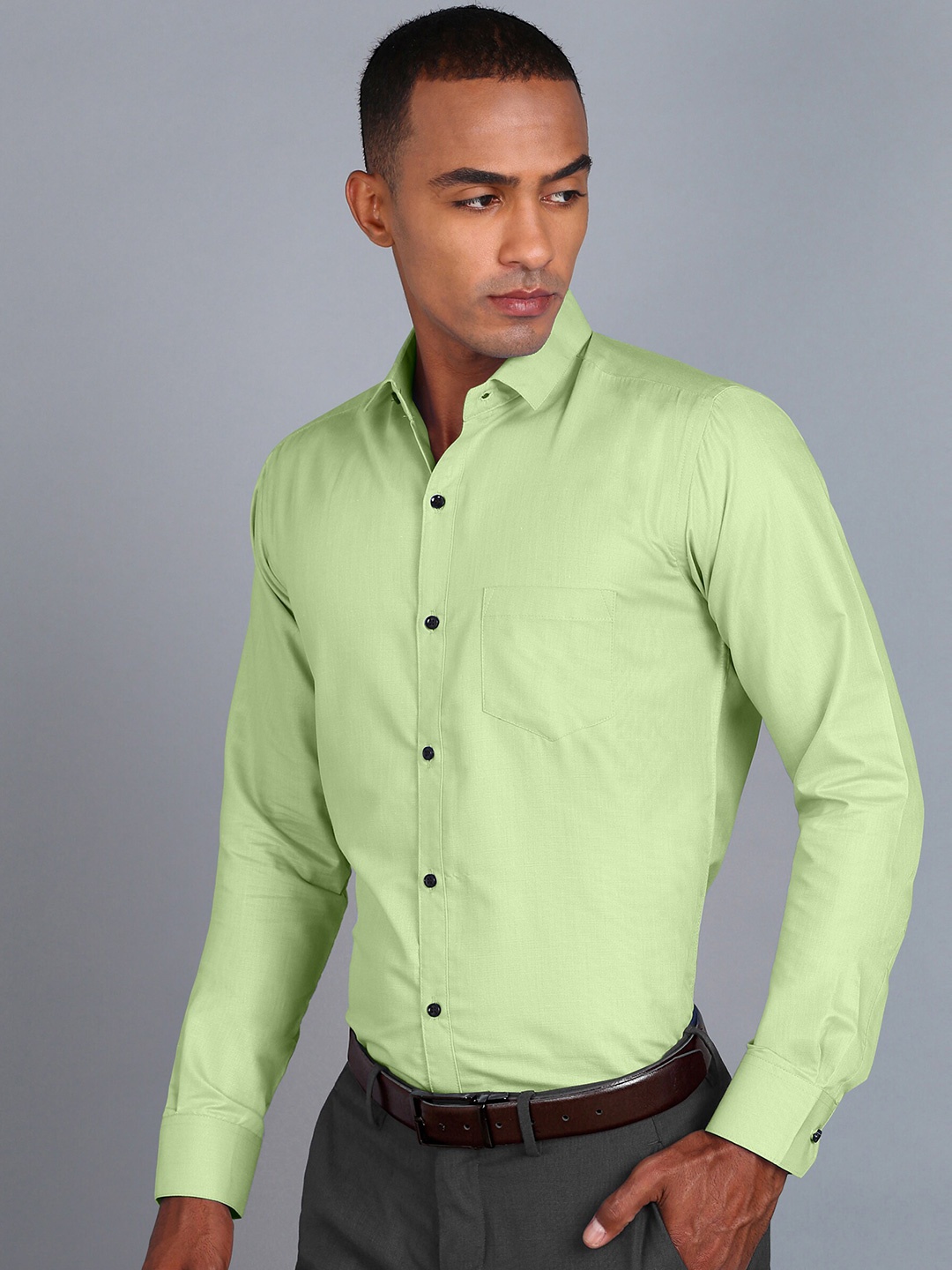 

Fibermill Smart Slim Fit Spread Collar Formal Shirt, Green