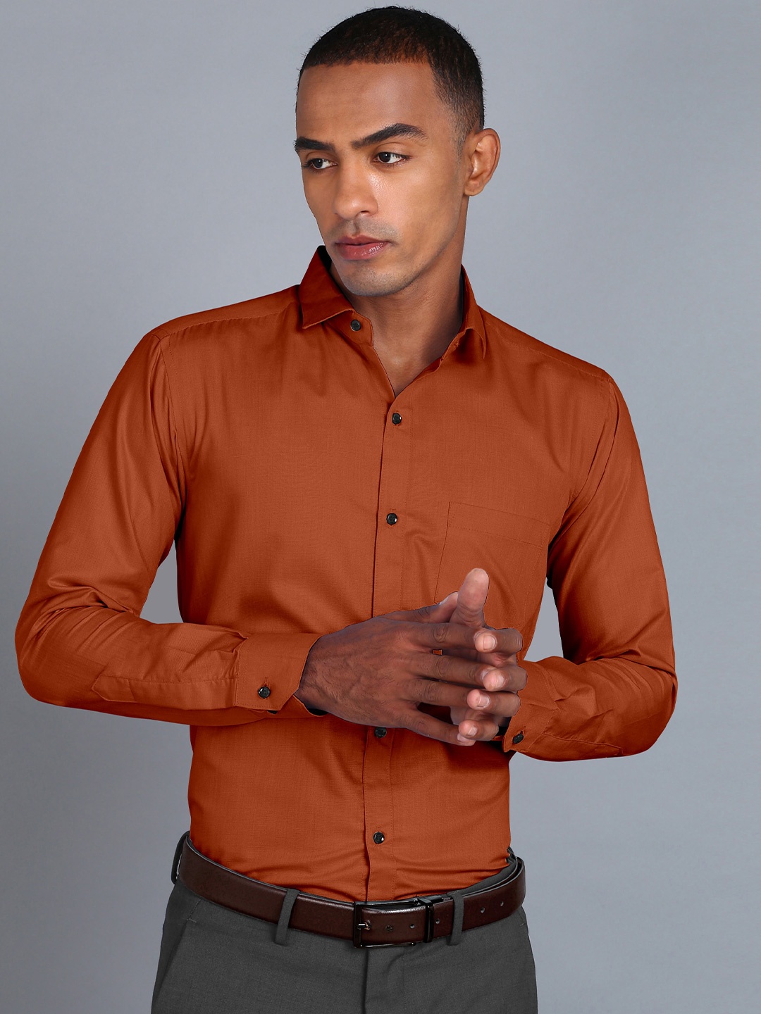 

Fibermill Smart Spread Collar Slim Fit Cotton Formal Shirt, Rust