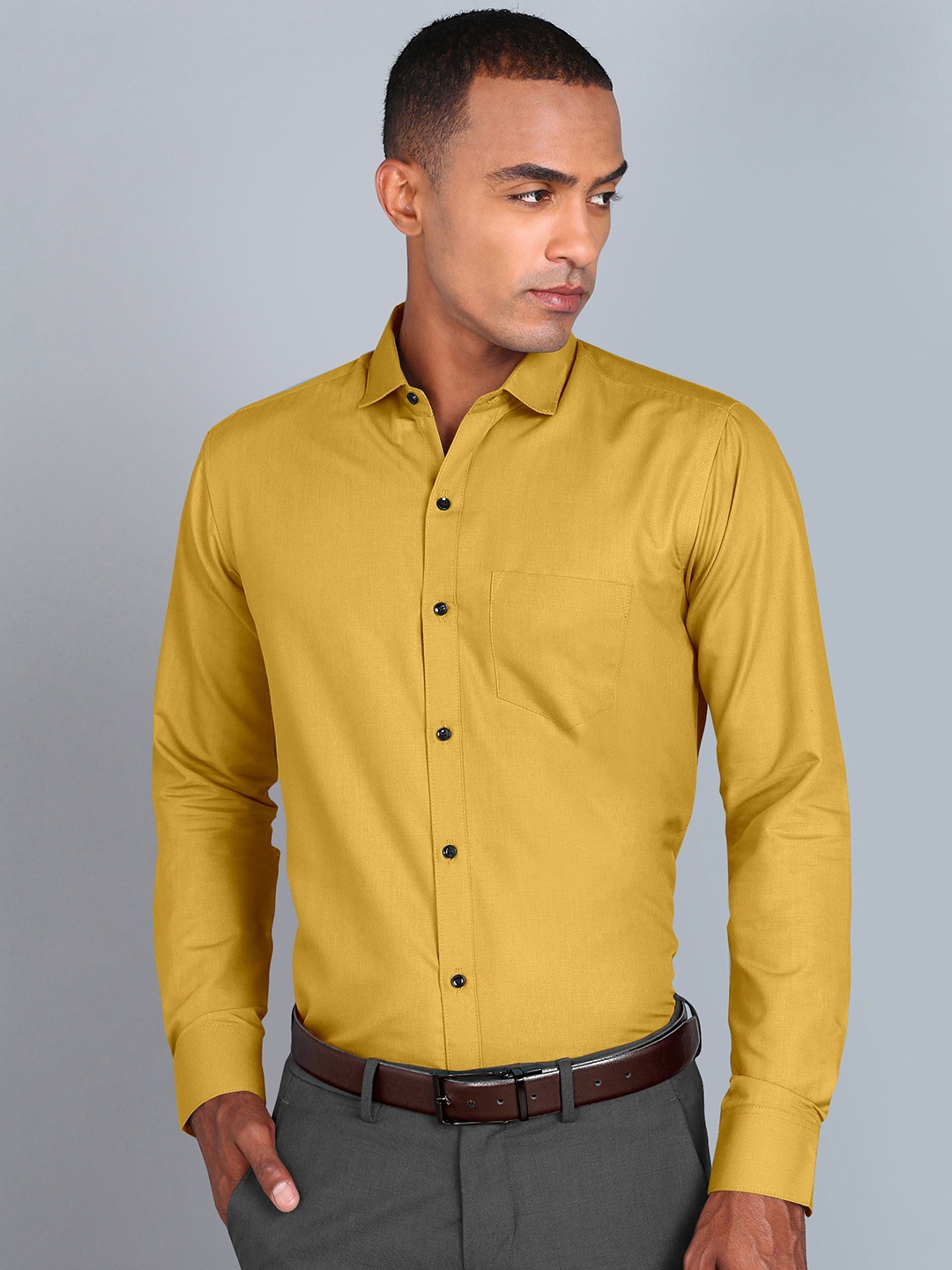 

Fibermill Smart Slim Fit Cotton Formal Shirt, Yellow