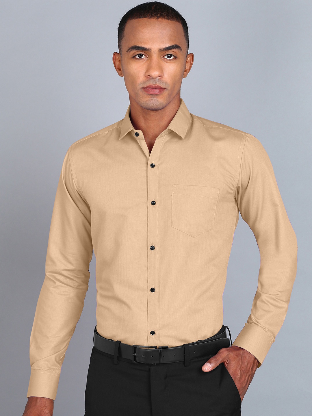

Fibermill Smart Slim Fit Cotton Formal Shirt, Beige