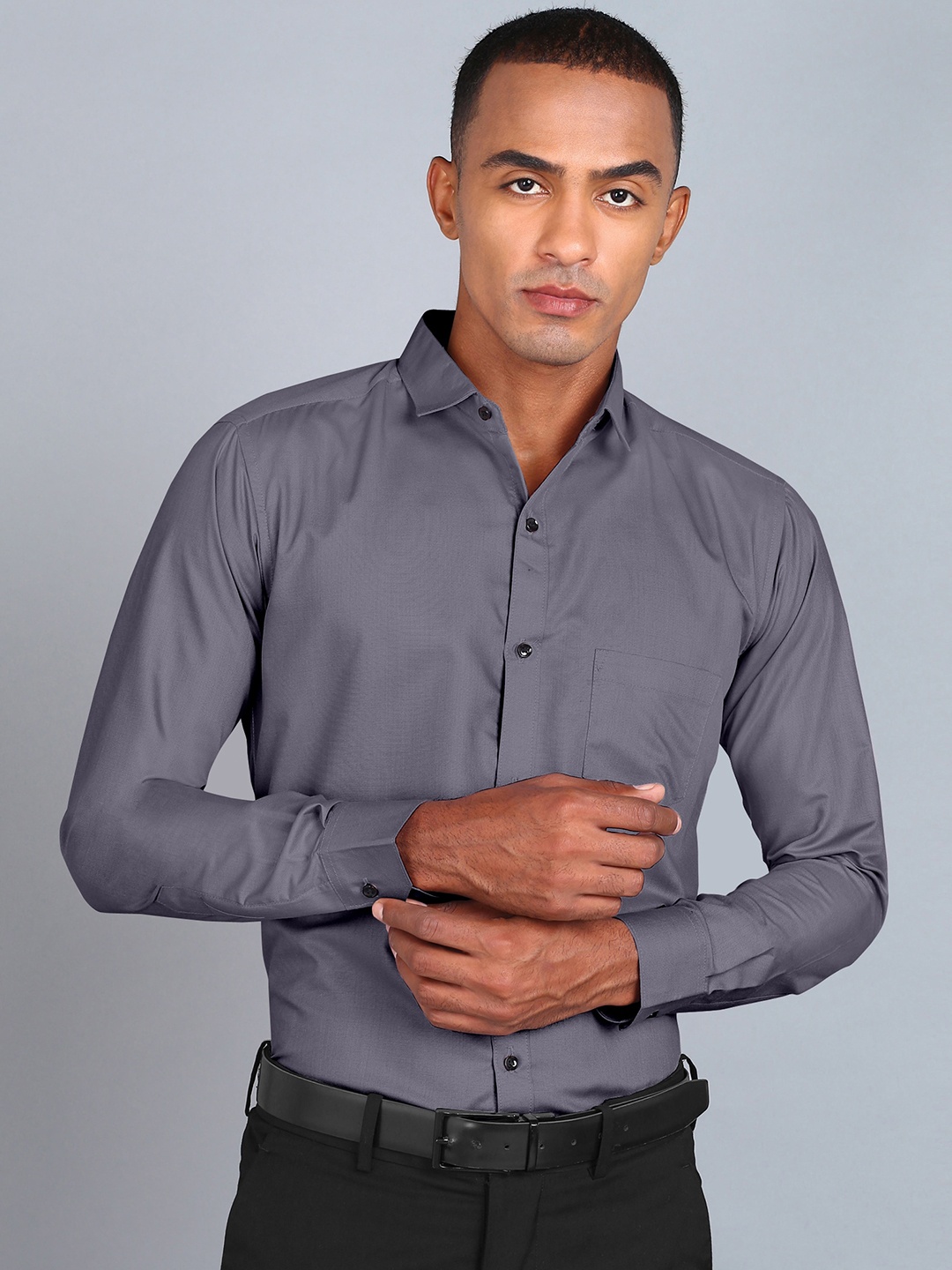

Fibermill Smart Slim Fit Spread Collar Formal Shirt, Grey melange