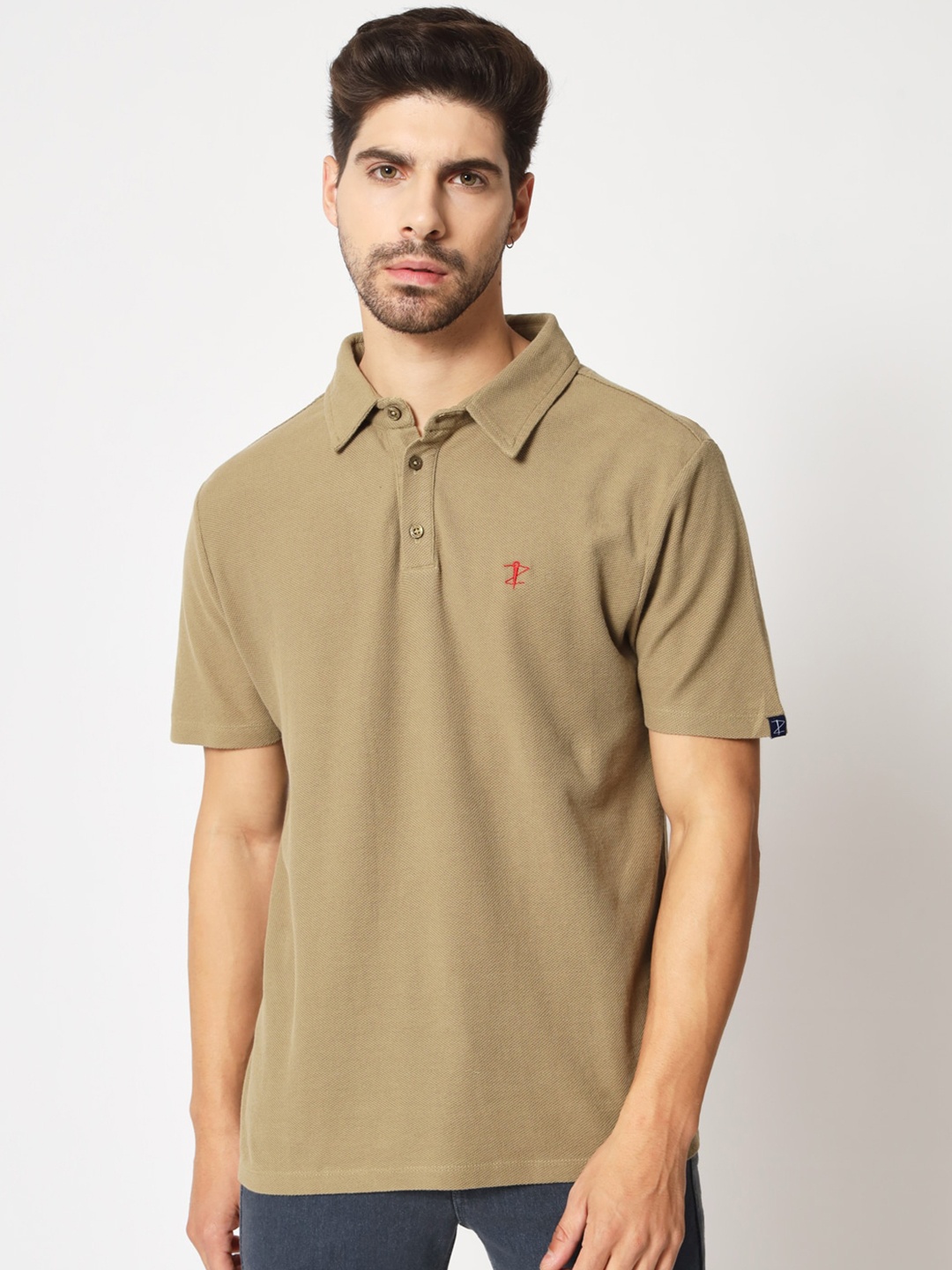 

Aazing London Polo Collar Cotton T-Shirt, Beige