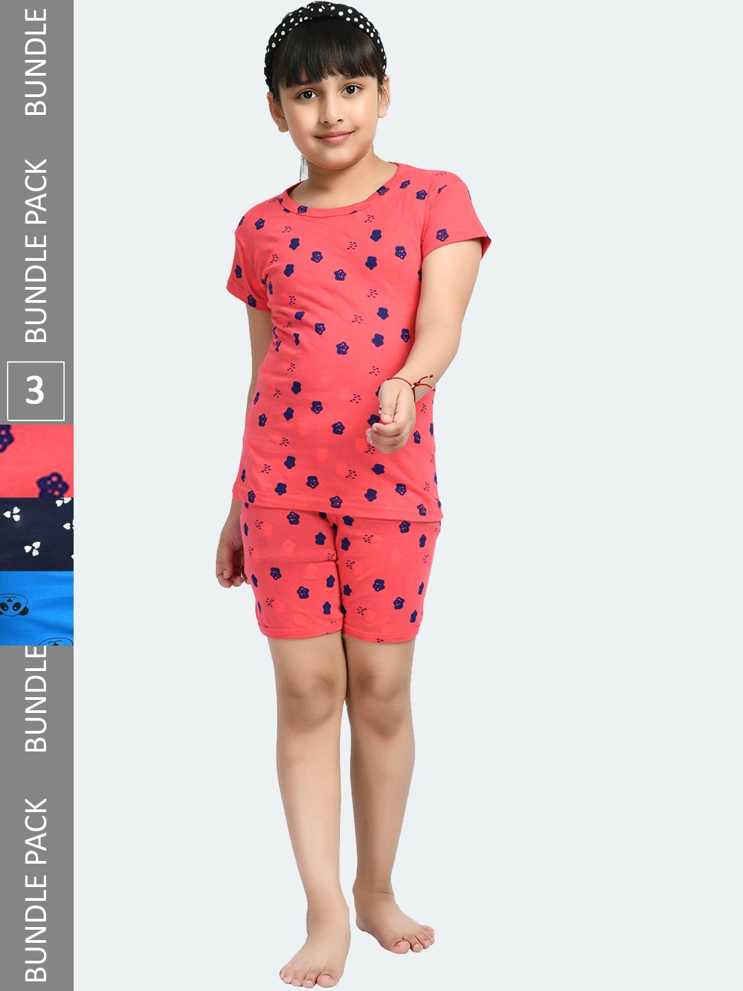

IndiWeaves Girls Pack Of 3 Conversational Printed Pure Cotton Night Suit, Coral