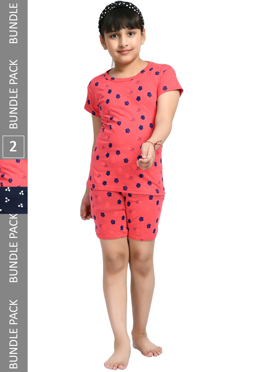 

IndiWeaves Girls Pack Of 2 Conversational Printed Pure Cotton Night Suit, Navy blue
