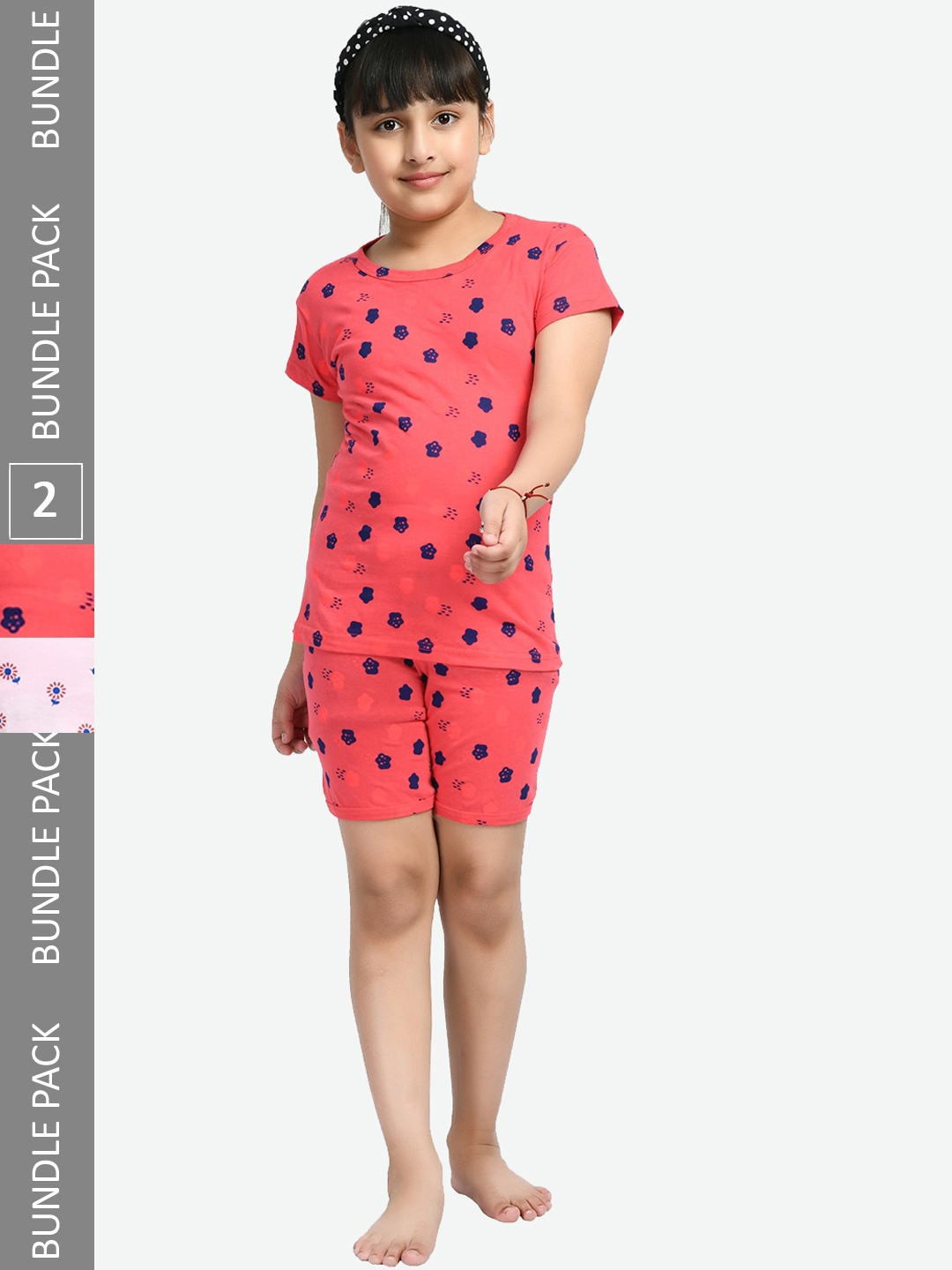 

IndiWeaves Girls Pack Of 2 Conversational Printed Pure Cotton Night Suit, Coral
