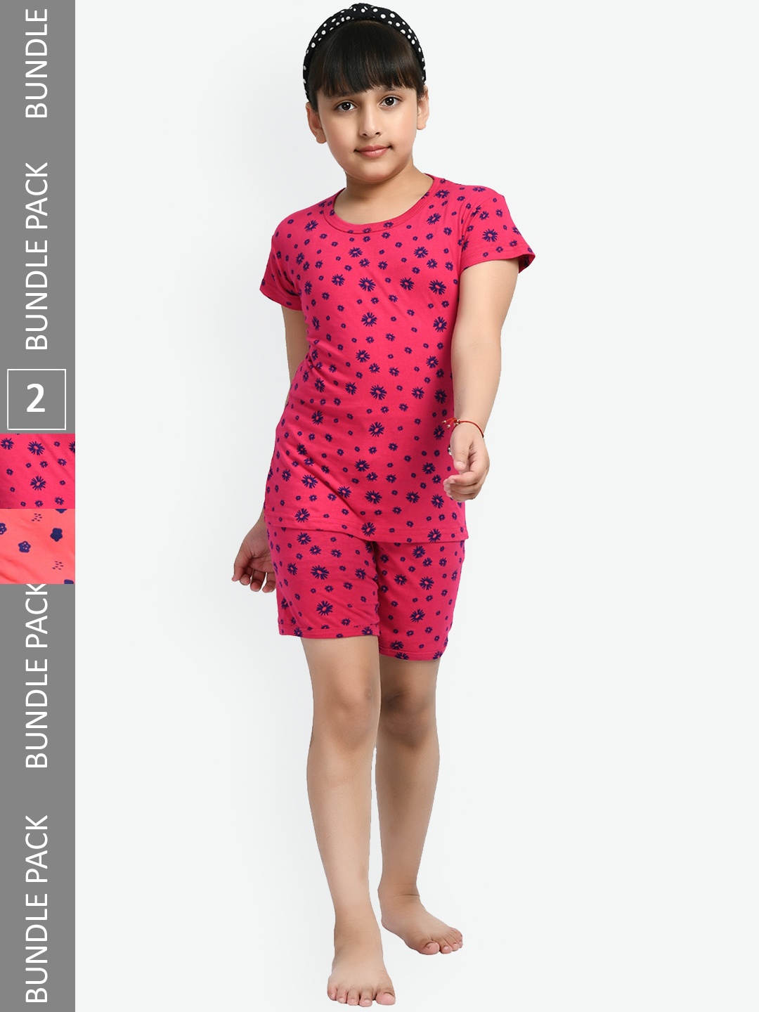 

IndiWeaves Girls Pack Of 2 Conversational Printed Pure Cotton Night Suit, Pink