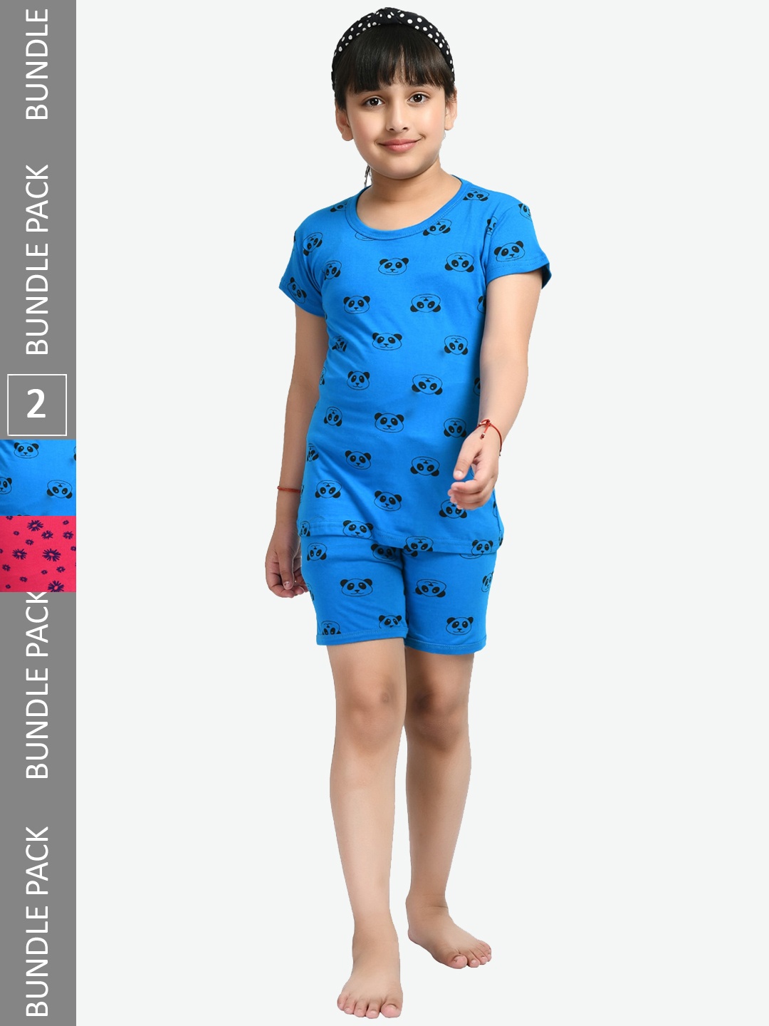 

IndiWeaves Girls Pack Of 2 Conversational Printed Pure Cotton Night Suit, Blue