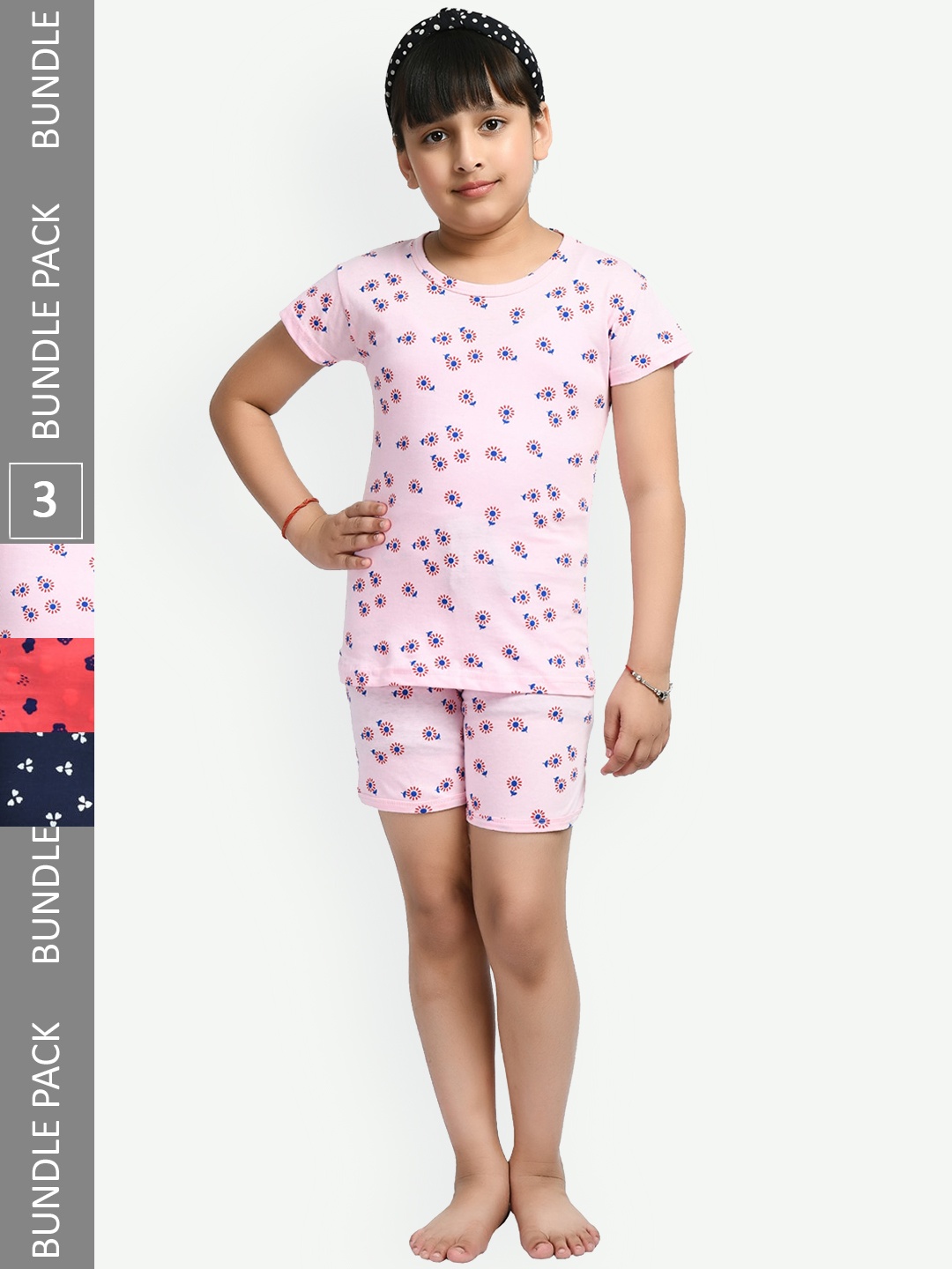 

IndiWeaves Girls Pack Of 3 Conversational Printed Pure Cotton Night Suit, Navy blue