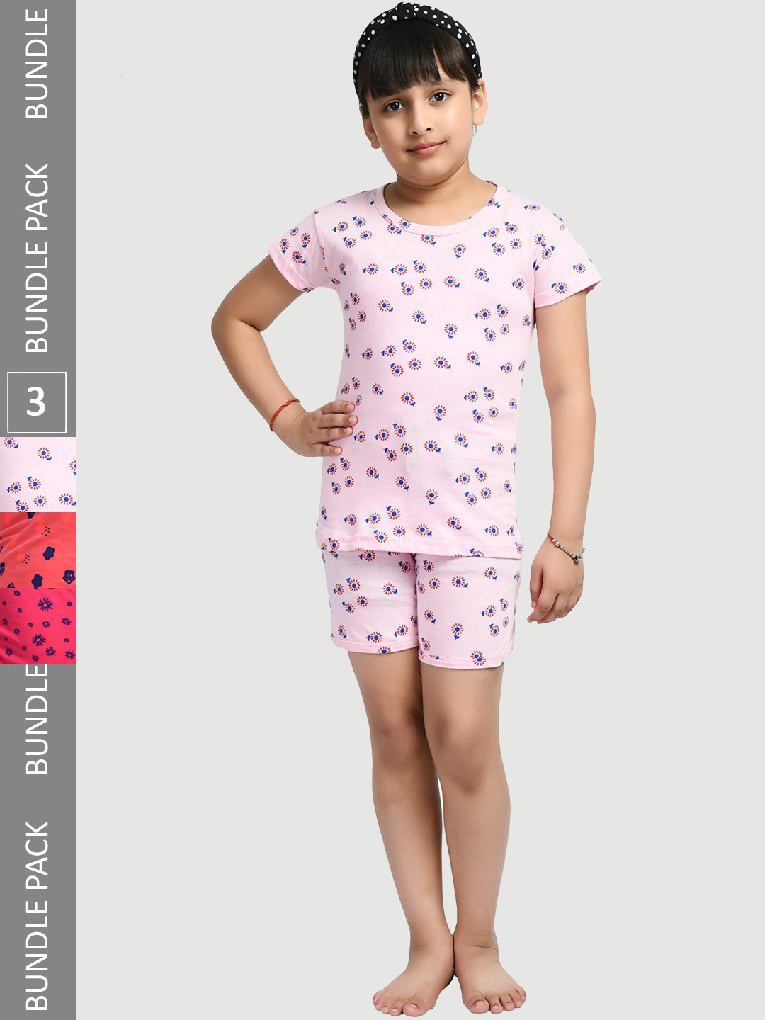 

IndiWeaves Girls Pack Of 3 Conversational Printed Pure Cotton Night Suit, Pink