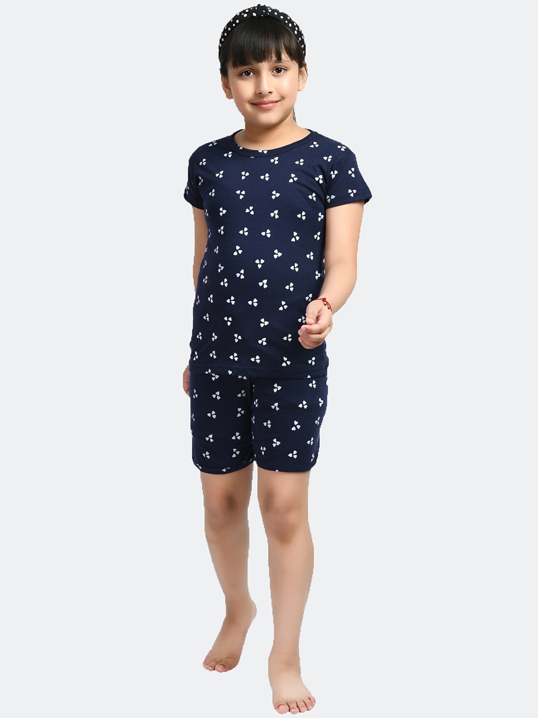 

IndiWeaves Girls Conversational Printed Pure Cotton Night Suit, Navy blue