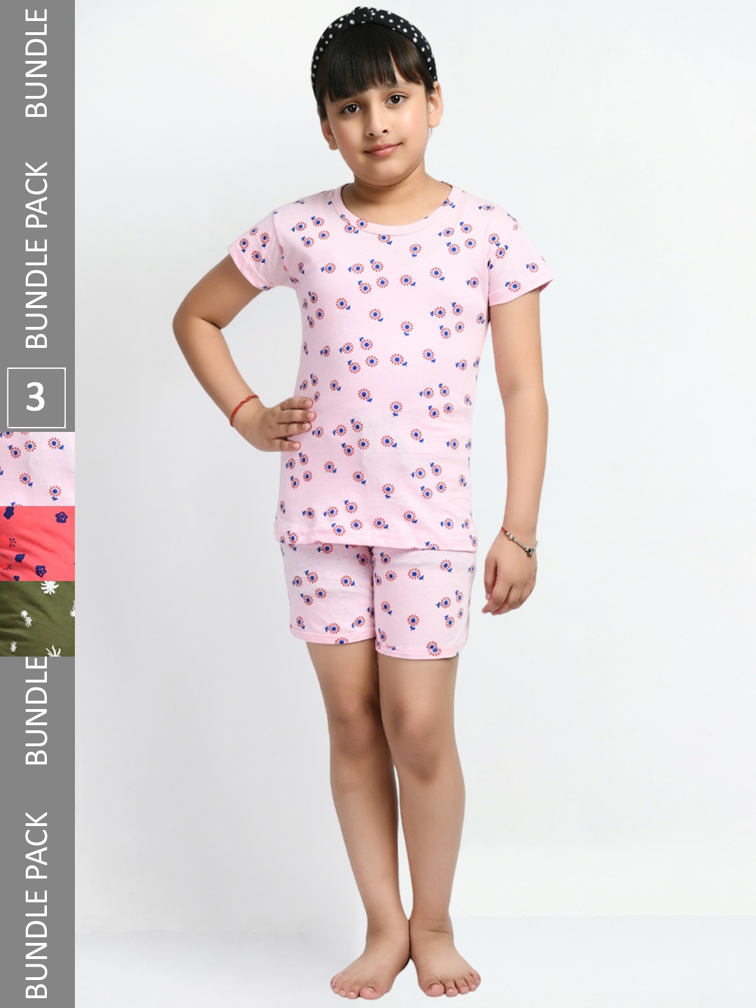 

IndiWeaves Girls Pack Of 3 Conversational Printed Pure Cotton Night Suit, Green