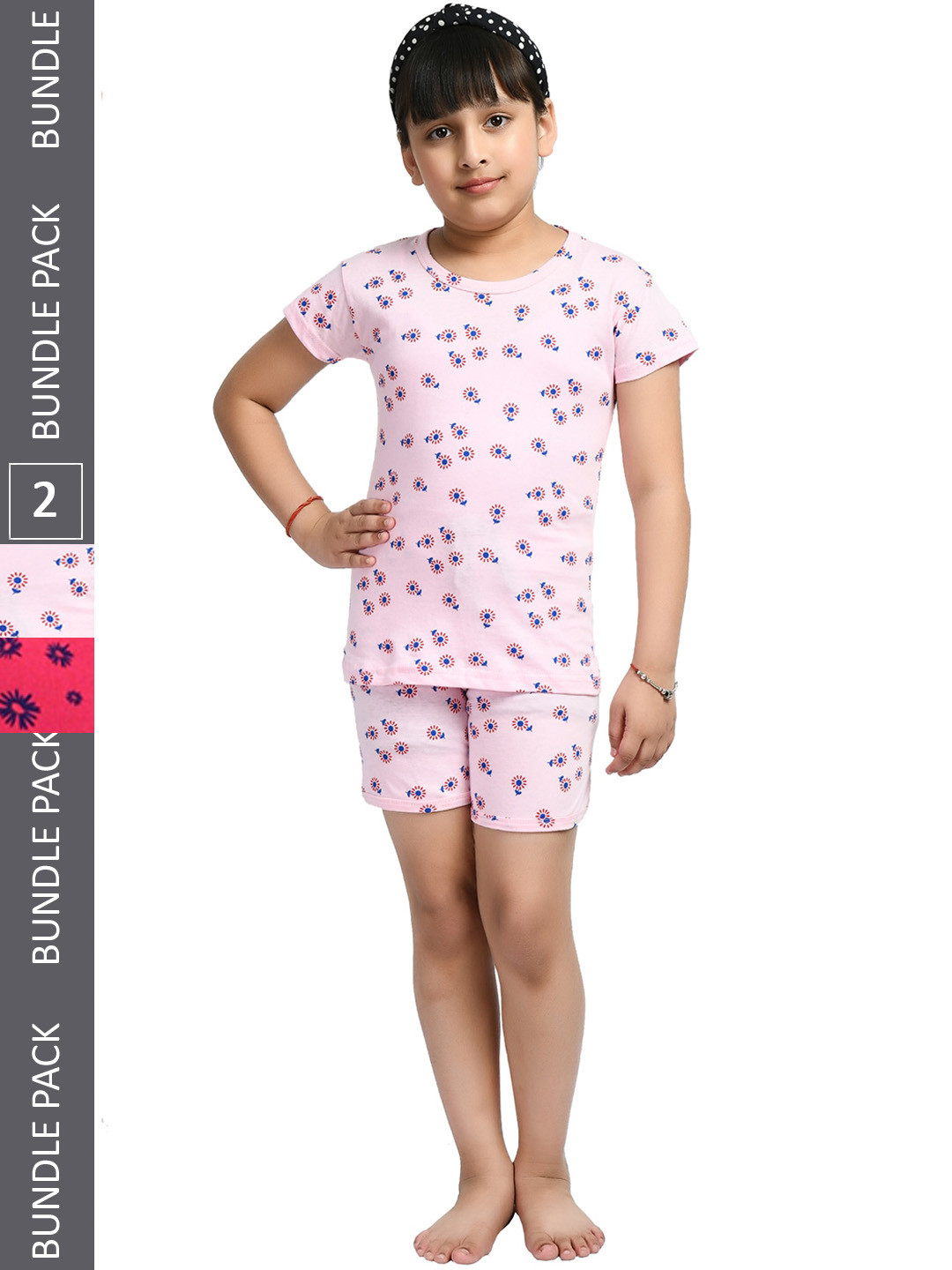 

IndiWeaves Girls Pack Of 2 Conversational Printed Pure Cotton Night Suit, Pink