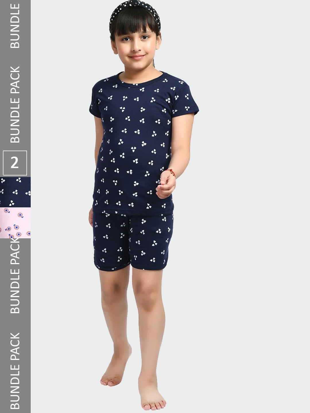 

IndiWeaves Girls Pack Of 2 Floral Printed Pure Cotton Night Suit, Pink